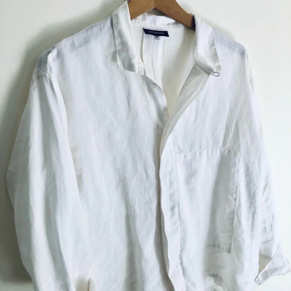 Eskandar 100% linen white button down - Picture 9 of 16